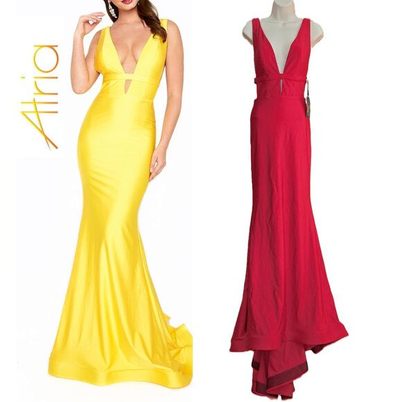 Atria Red Mermaid Prom Dress Gown S Cutout Backless Formal 6539H 4 6 Horsetail - Picture 1 of 10